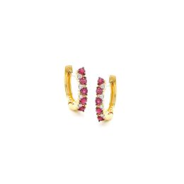Brinco Ouro 18K Pedra Rubi e Brilhantes Natural