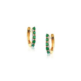 Brinco Ouro 18K Pedra Esmeralda e Brilhantes Natural