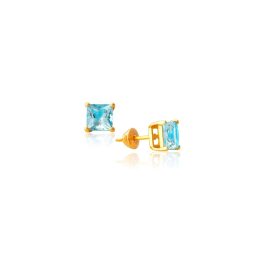 Brinco Ouro 18K Pedra Topázio Azul
