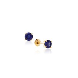Brinco Ouro 18K Pedra Safira Natural