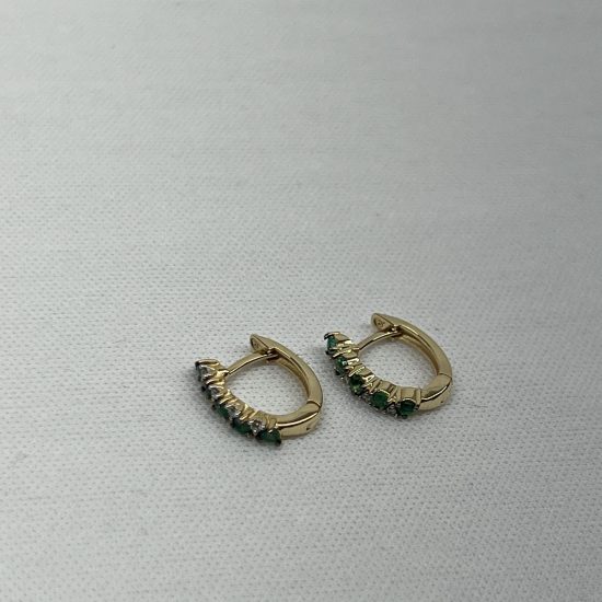 Brinco Ouro 18K Pedra Esmeralda e Brilhantes Natural - Imagem 3