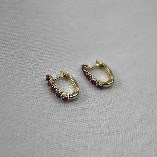 Brinco Ouro 18K Pedra Rubi e Brilhantes Natural - Imagem 3
