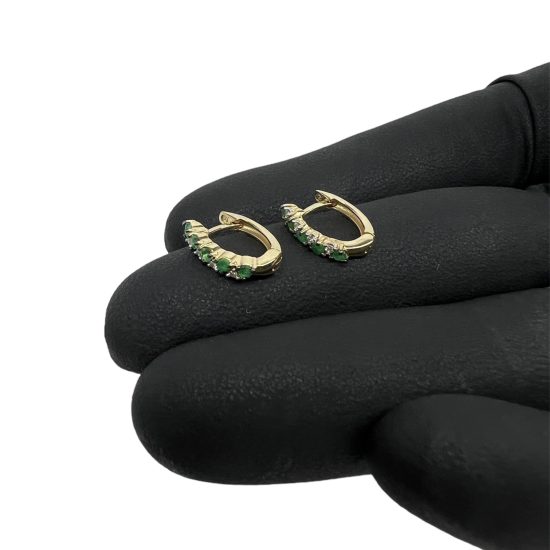 Brinco Ouro 18K Pedra Esmeralda e Brilhantes Natural - Imagem 2