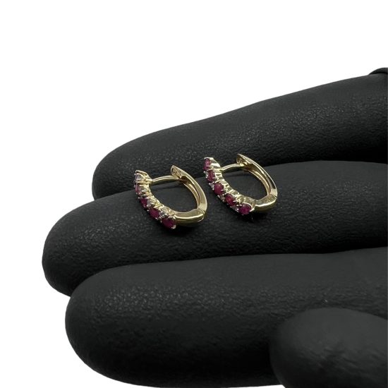 Brinco Ouro 18K Pedra Rubi e Brilhantes Natural - Imagem 2