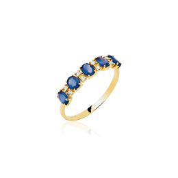 Anel Ouro 18K Safira Natural e Brilhantes
