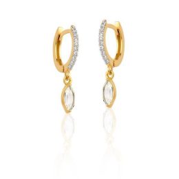 Brinco Ouro 18K Navete com Zircônias