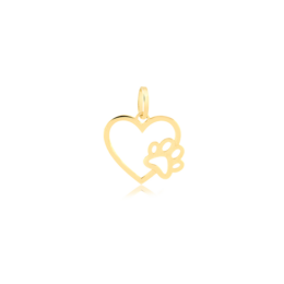 Pingente Ouro 18K Coração e Patinha Pet